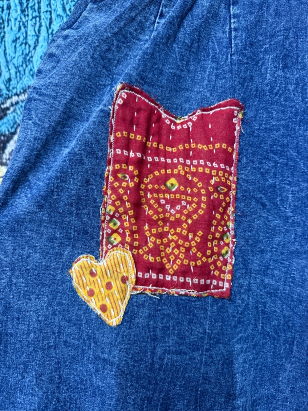 Handmade Kantha Patchwork Wide Leg Boho Hippie Overalls - Picture 5 of 9